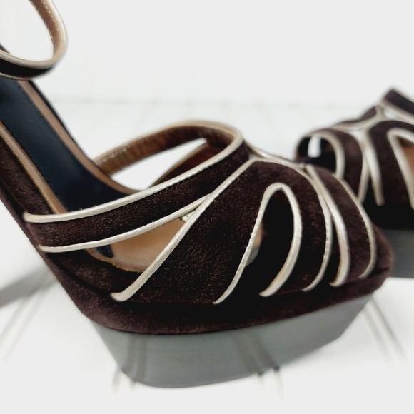 MARNI BROWN LEATHER PLATFORM ANKLE STRAP SANDALS D161 - Picture 9 of 14